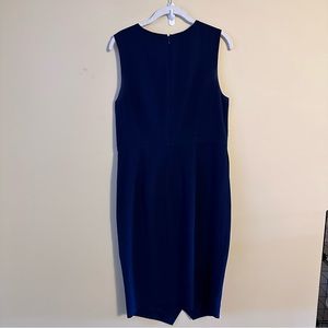 J.Crew Navy Blue Sleeveless Sheath Dress with Asymmetrical Hem and Ruching